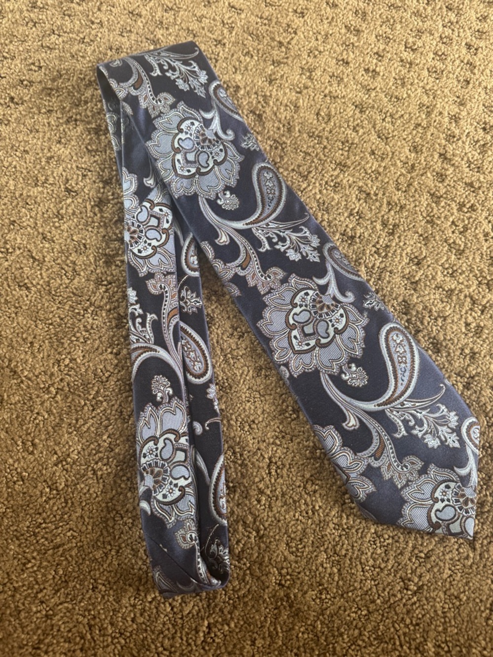 Canali Navy Blue and Light Gray Paisley Silk Tie